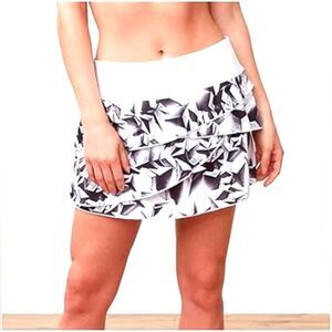 FILA Skort Mini Skirt Tennis Golf With Shorts White Black Sporty Preppy Medium